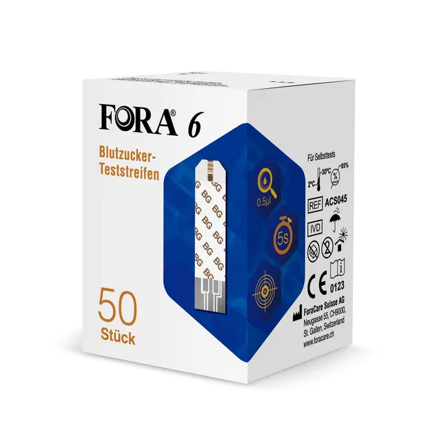 fora-6-blutzucker-teststreifen-50-st-ck-gold-elektroden image 1